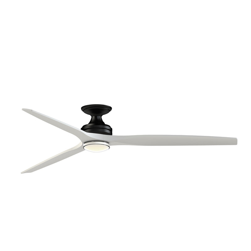 Fanimation Spitfire DC Custom 72in Flush Smart Ceiling Fan | Black Motor with Matte White Blades | Covered Patio | Model FPD6721BBL-72MW-DWLK-F