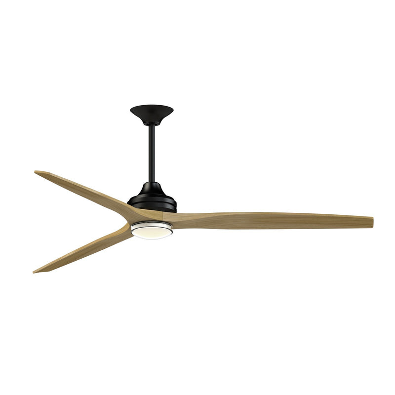 Fanimation Spitfire DC Custom 72in 1-Light Ceiling Fan | Black and Natural Buttonwood Blades | Covered Patio & Porch | Model FPD6721BBL-72N-DWLK