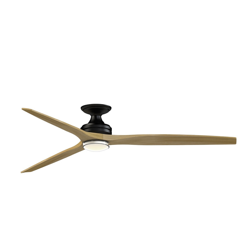 Fanimation Spitfire DC Custom 72in Flush 1-Light Ceiling Fan | Black and Natural Buttonwood Blades | Covered Patio | Model FPD6721BBL-72N-DWLK-F