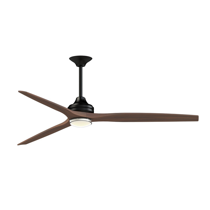 Fanimation Spitfire 72in Downrod Ceiling Fan | Black and Whiskey Wood | Covered Patio & Great Room | 72 x 72 x 22 in | Model FPD6721BBL-72WK-DWLK
