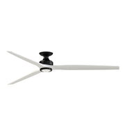 Fanimation Spitfire DC Custom 84in Flush Ceiling Fan with LED Light | Black and Matte White Buttonwood | Covered Patio | Model FPD6721BBL-84MW-LK-F