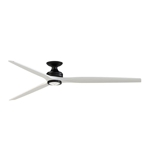 Fanimation Spitfire DC Custom 84in Flush Ceiling Fan with LED Light | Black and Matte White Buttonwood | Covered Patio | Model FPD6721BBL-84MW-LK-F