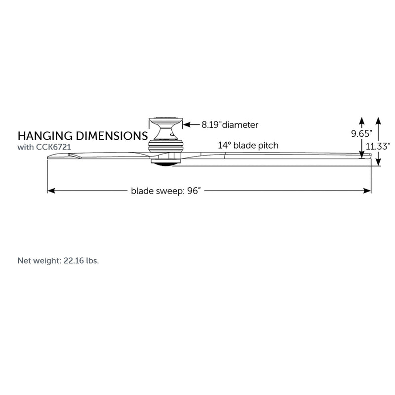 Fanimation Spitfire 96in 1-Light Flush Ceiling Fan | Black and Black Buttonwood | Covered Patio & Sunroom | Model FPD6721BBL-96BL-DWLK-F