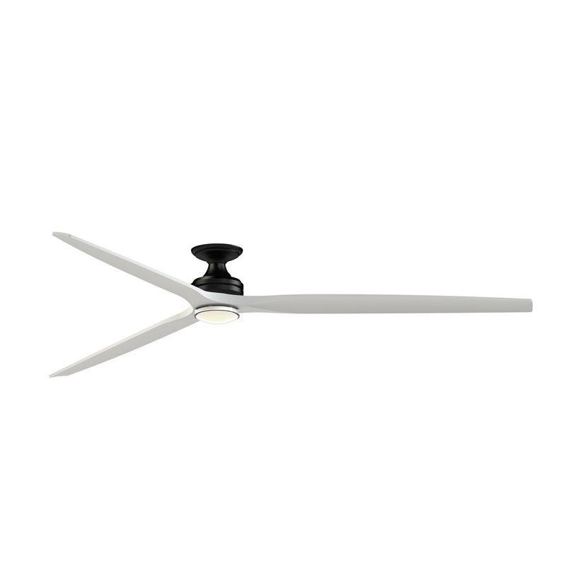 Fanimation Spitfire DC Custom 96in Flush 1-Light Ceiling Fan | Modern Black and Matte White Blades | Covered Patio | Model FPD6721BBL-96MW-DWLK-F