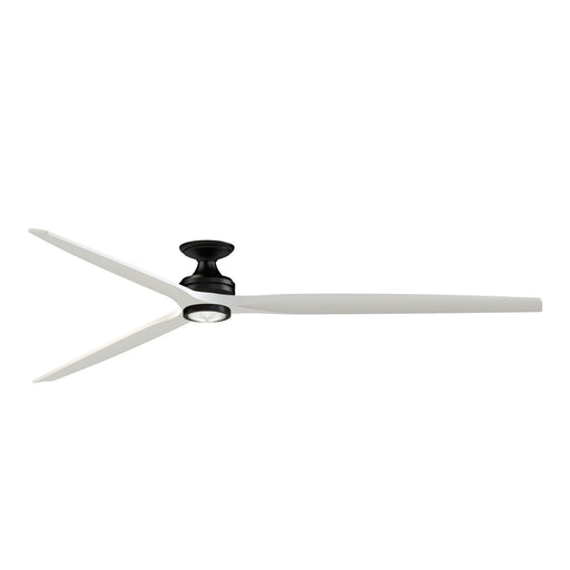 Fanimation Spitfire 96in Flush Ceiling Fan with LED Light | Black Motor with Matte White Buttonwood Blades | Covered | Model FPD6721BBL-96MW-LK-F