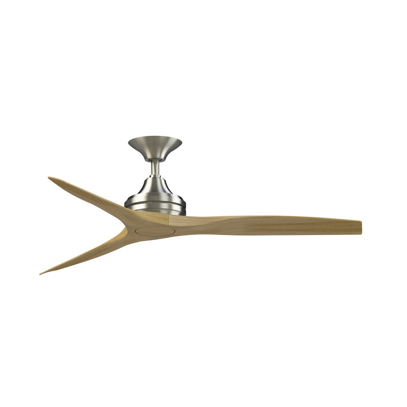 Fanimation Spitfire DC Custom 54in Downrod Smart Ceiling Fan | Brushed Nickel and Natural Buttonwood Blades | Covered Patio | Model FPD6721BBN-54N