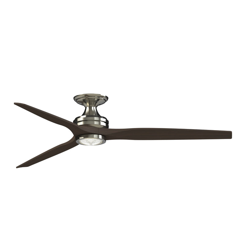 Fanimation Spitfire DC Custom 64in Flush Mount Smart Ceiling Fan | Brushed Nickel and Dark Walnut Wood | Covered Patio | Model FPD6721BBN-64DWALKF