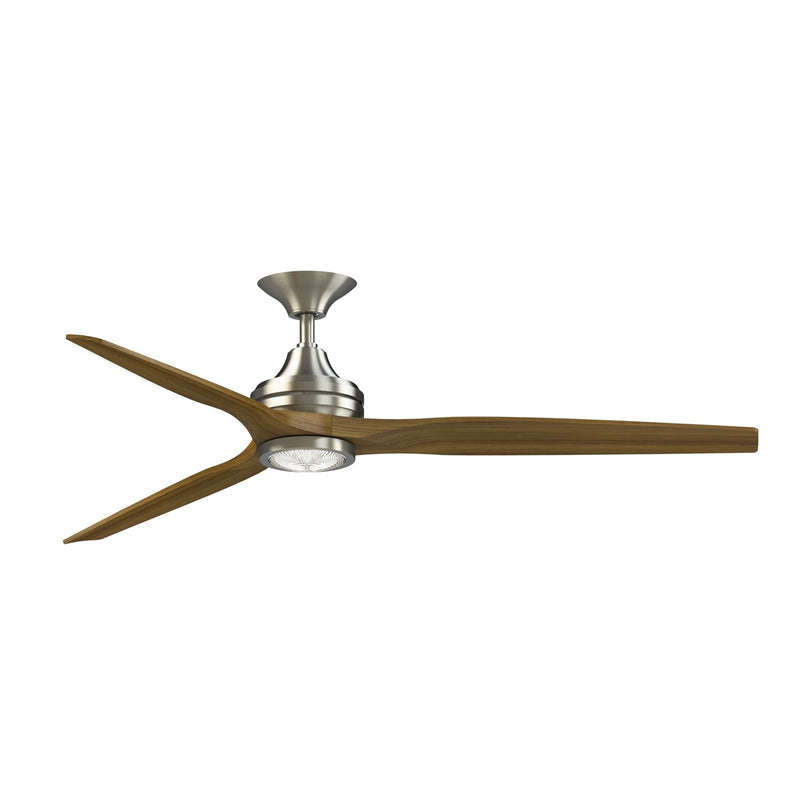 Fanimation Spitfire DC Custom 64in Smart Ceiling Fan with LED Light | Brushed Nickel and Koa Wood Blades | Covered Patio | Model FPD6721BBN-64K-LK