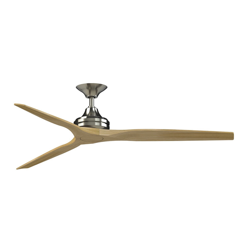 Fanimation Spitfire DC Custom 64in Smart Ceiling Fan | Brushed Nickel and Natural Buttonwood Blades | Covered Patio & Bedroom | Model FPD6721BBN-64N