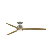 Fanimation Spitfire 64in Flush 1-Light Ceiling Fan | Modern Brushed Nickel and Clear Glass | Low Ceiling & Covered | Model FPD6721BBN-64N-DWLK-F