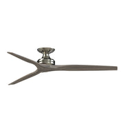 Fanimation Spitfire DC Custom 64in Flush Indoor/Outdoor Smart Ceiling Fan | Brushed Nickel and Weathered Wood Buttonwood | Model FPD6721BBN-64WE-F