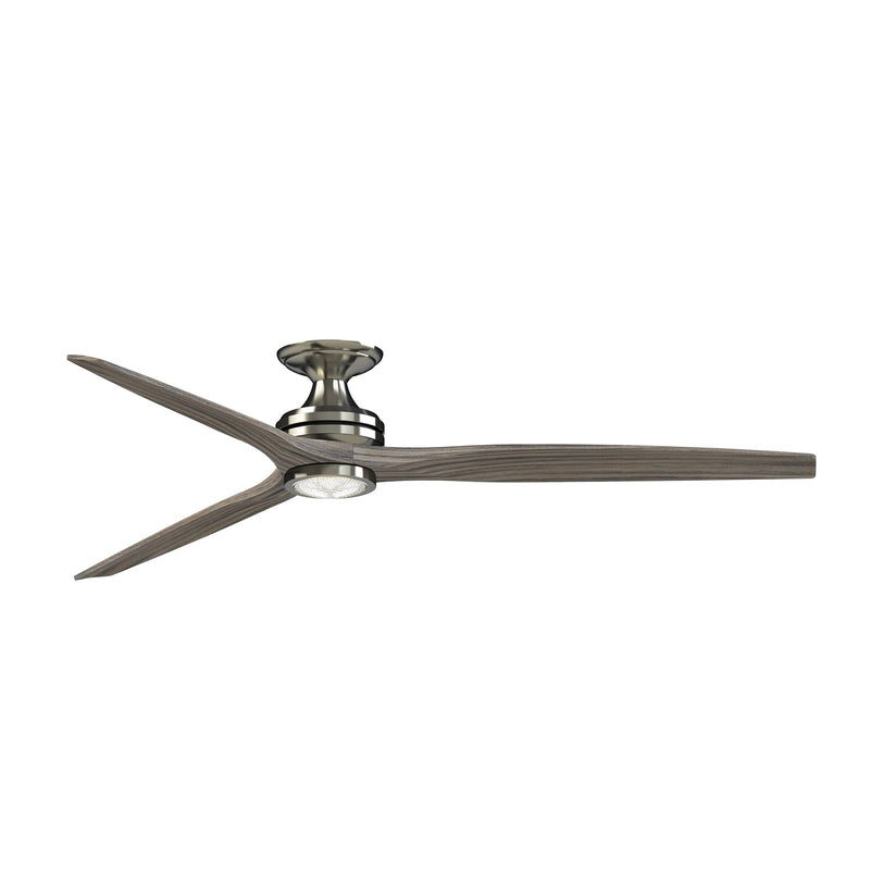 Fanimation Spitfire DC Custom 72in Flush 1-Light Ceiling Fan | Brushed Nickel and Weathered Wood | Covered Patio | Model FPD6721BBN-72WE-LK-F