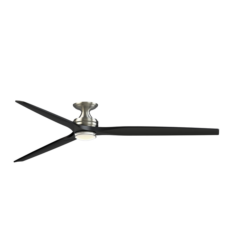 Fanimation Spitfire DC Custom 84in Flush 1-Light Ceiling Fan | Brushed Nickel and Black Blades | Covered Patio | Model FPD6721BBN-84BL-DWLK-F