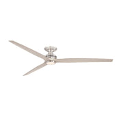 Fanimation Spitfire DC Custom 84in Flush Smart Ceiling Fan with LED Light Kit | Brushed Nickel and Buttonwood Blades | Model FPD6721BBN-84BN-LK-F