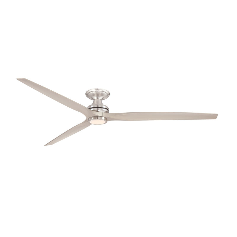 Fanimation Spitfire DC Custom 84in Flush Smart Ceiling Fan with LED Light Kit | Brushed Nickel and Buttonwood Blades | Model FPD6721BBN-84BN-LK-F