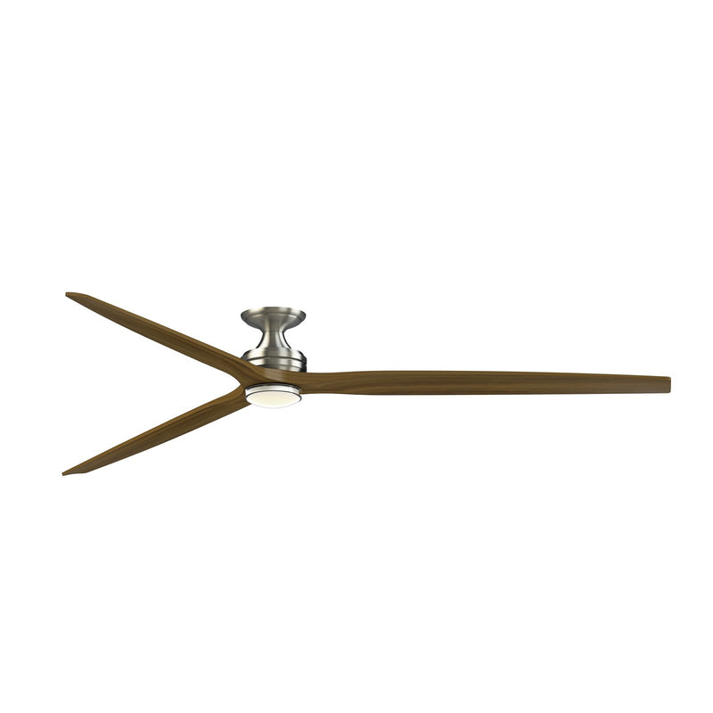 Fanimation Spitfire DC Custom 96in Flush 1-Light Ceiling Fan | Brushed Nickel and Koa Wood Blades | Low Ceilings | Model FPD6721BBN-96K-DWLK-F