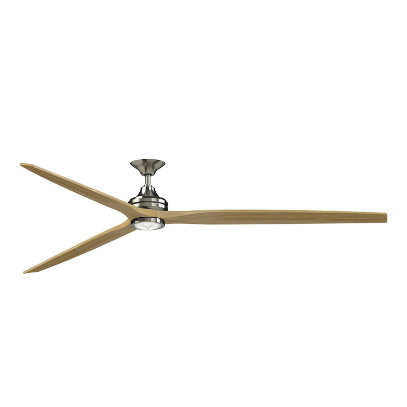 Fanimation Spitfire DC Custom 96in Ceiling Fan with LED Light Kit | Brushed Nickel and Natural Buttonwood | Covered Patio | Model FPD6721BBN-96N-LK