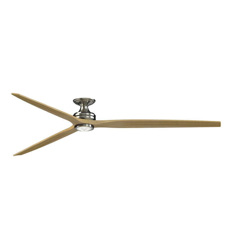 Fanimation Spitfire DC Custom 96in Flush Ceiling Fan with LED Light Kit | Brushed Nickel and Natural Buttonwood | Covered | Model FPD6721BBN-96N-LK-F