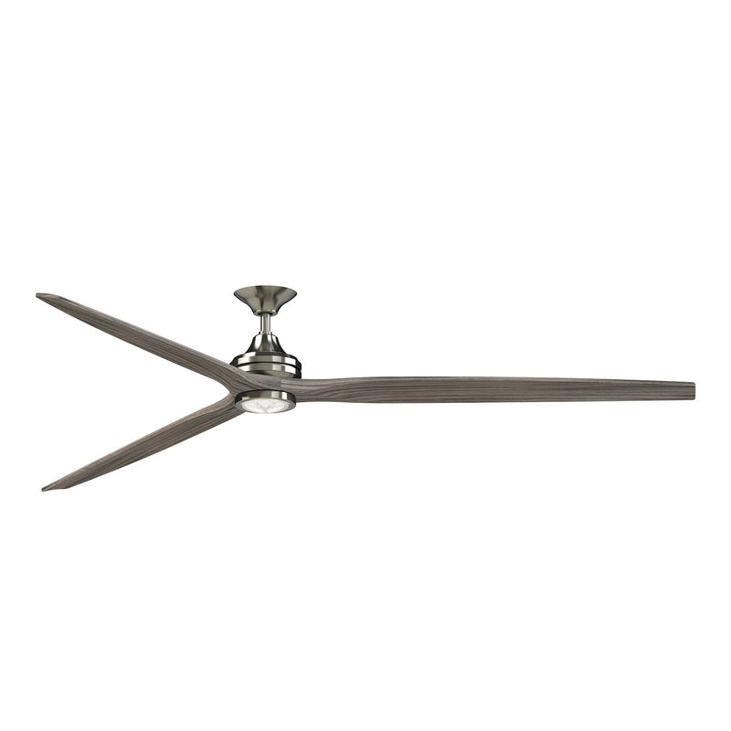 Fanimation Spitfire DC Custom 96in Downrod Ceiling Fan with LED | Brushed Nickel and Weathered Wood | Covered Patio | Model FPD6721BBN-96WE-LK