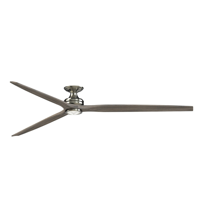 Fanimation Spitfire DC Custom 96in Flush Ceiling Fan with LED | Brushed Nickel and Weathered Wood | Covered Patio | Model FPD6721BBN-96WE-LK-F