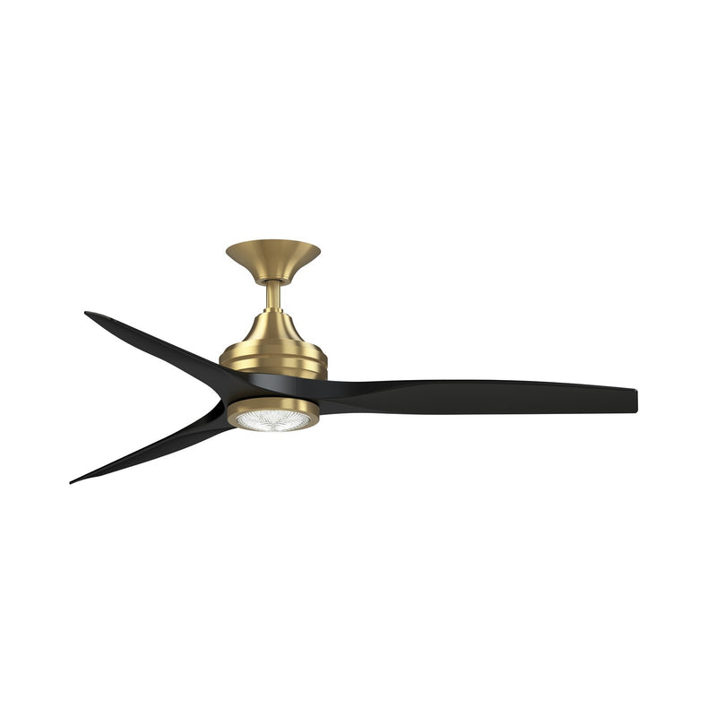 Fanimation Spitfire DC Custom 54in 1-Light Ceiling Fan | Brushed Satin Brass and Black Buttonwood Blades | Covered Patio | Model FPD6721BBS-54BL-LK