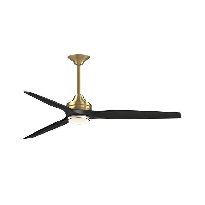 Fanimation Spitfire DC Custom 64in 1-Light Ceiling Fan | Brushed Satin Brass and Black Buttonwood | Covered Patio | Model FPD6721BBS-64BL-DWLK