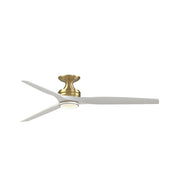 Fanimation Spitfire 64in Flush Smart Ceiling Fan | Brushed Satin Brass and Matte White | Covered Patio & Living Room | Model FPD6721BBS-64MW-DWLK-F
