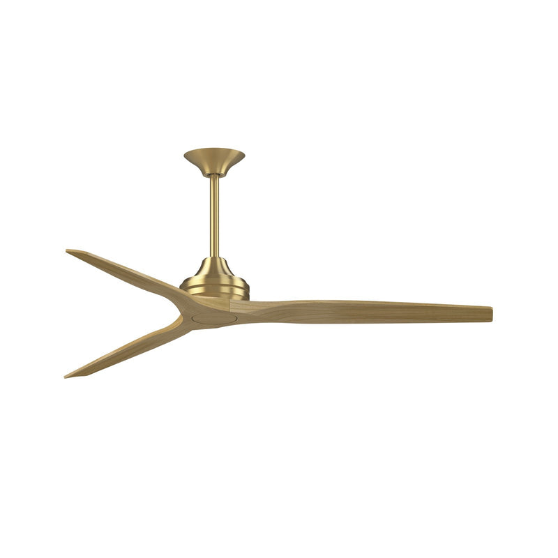 Fanimation Spitfire 64in Downrod Smart Ceiling Fan | Brushed Satin Brass and Natural Blades | Covered Patio & Living Room | Model FPD6721BBS-64N
