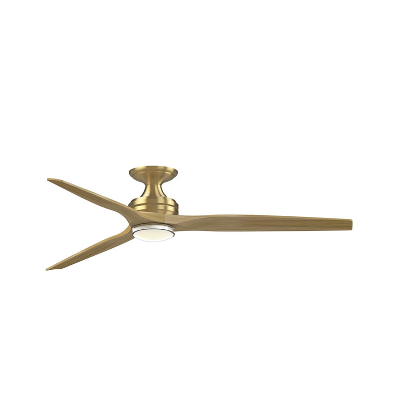 Fanimation Spitfire 64in Flush Smart Ceiling Fan with LED | Brushed Satin Brass and Natural Blades | Covered Patio | Model FPD6721BBS-64N-DWLK-F