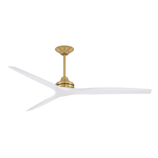 Fanimation Spitfire DC Custom 72in Flush Ceiling Fan with LED Light | Brushed Satin Brass and Matte White Buttonwood | Model FPD6721BBS-72MW-LK-F