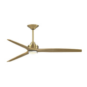 Fanimation Spitfire DC Custom 72in 1-Light Ceiling Fan | Brushed Satin Brass and Natural Buttonwood | Covered Patio | Model FPD6721BBS-72N-DWLK
