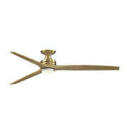 Fanimation Spitfire DC Custom 72in 1-Light Flush Ceiling Fan | Brushed Satin Brass and Natural Buttonwood | Covered | Model FPD6721BBS-72N-DWLK-F