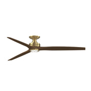 Fanimation Spitfire DC Custom 72in Flush Smart Ceiling Fan with LED Light Kit | Brushed Satin Brass and Whiskey Wood | Model FPD6721BBS-72WK-LK-F