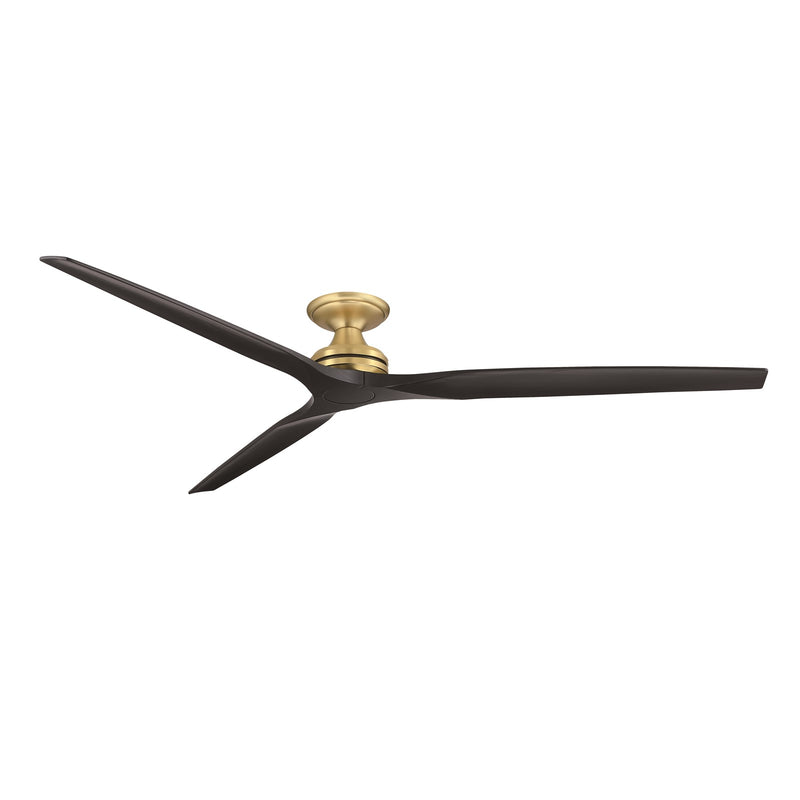 Fanimation Spitfire 84in Flush Smart Ceiling Fan | Brushed Satin Brass and Black Buttonwood Blades | Covered Patio & Low | Model FPD6721BBS-84BL-F