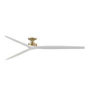Fanimation Spitfire 96in Flush Ceiling Fan | Brushed Satin Brass and Matte White Blades | Covered Patio & Sunroom | Model FPD6721BBS-96MW-F