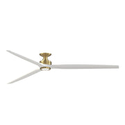 Fanimation Spitfire 96in Flush Ceiling Fan with LED Light | Brushed Satin Brass and Koa Blades | Covered Patio & Sunroom | Model FPD6721BBS-96MW-LK-F