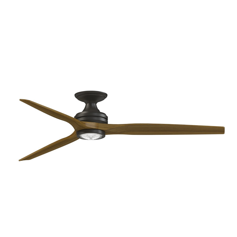 Fanimation Spitfire 64in Flush Mount Smart Ceiling Fan | Dark Bronze and Koa Wood Blades | Low Ceiling Rooms & Covered | Model FPD6721BDZ-64K-LK-F