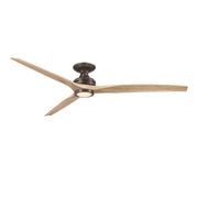 Fanimation Spitfire DC Custom 72in Flush Smart Ceiling Fan | Dark Bronze and Natural Buttonwood Blades | Covered Patio | Model FPD6721BDZ-72N-LK-F