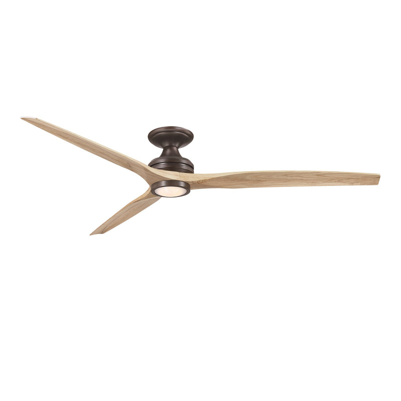 Fanimation Spitfire DC Custom 72in Flush Smart Ceiling Fan | Dark Bronze and Natural Buttonwood Blades | Covered Patio | Model FPD6721BDZ-72N-LK-F