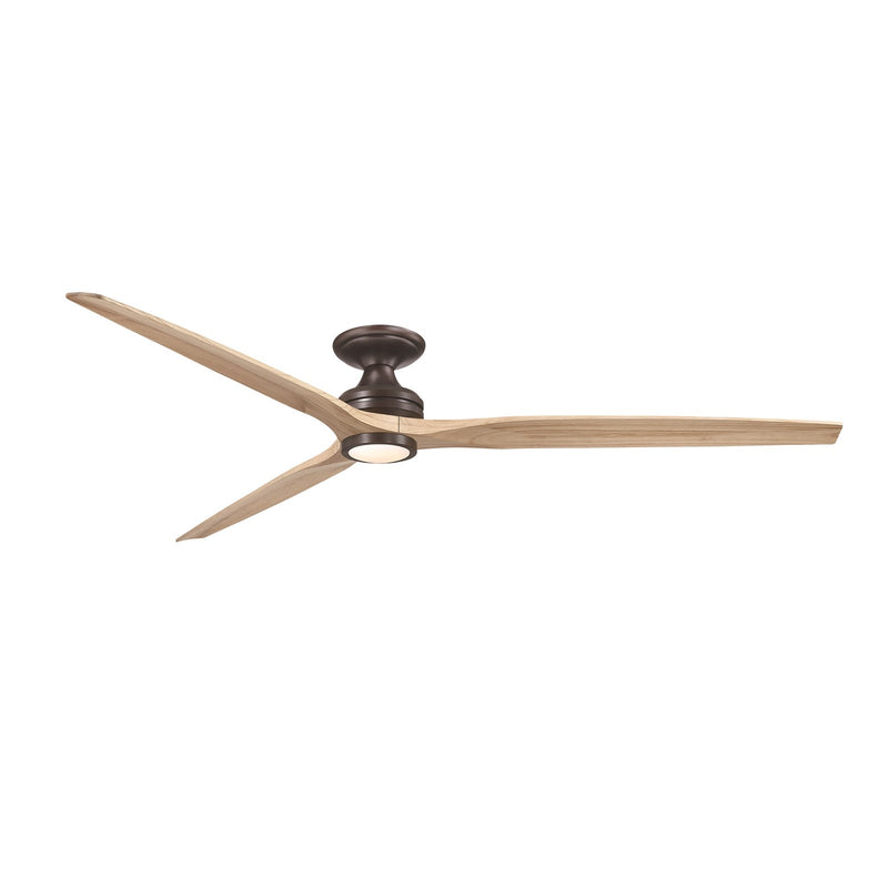 Fanimation Spitfire DC Custom 84in Flush Smart Ceiling Fan | Dark Bronze and Natural Buttonwood Blades | Covered Patio | Model FPD6721BDZ-84N-LK-F