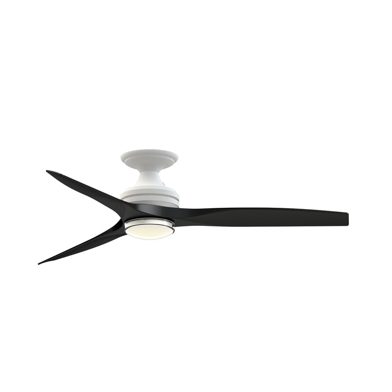 Fanimation Spitfire 54in Flush Smart Ceiling Fan | Matte White and Black | Covered Patio & Bedroom | 54 x 54 x 12 in | Model FPD6721BMW-54BL-DWLK-F