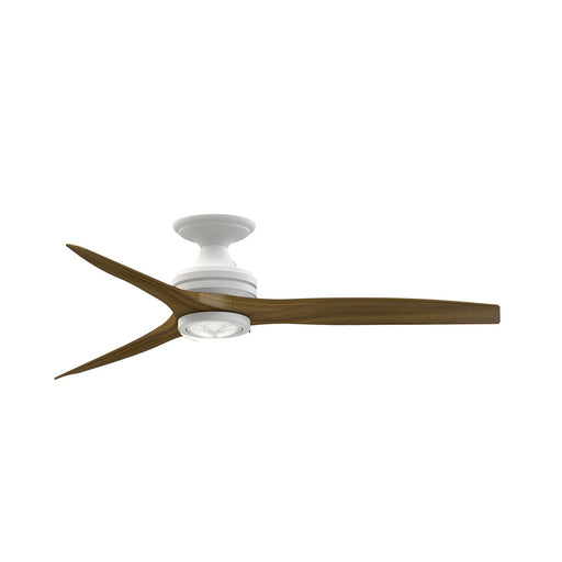 Fanimation Spitfire DC Custom 54in Flush Smart Ceiling Fan | Matte White and Koa Wood Blades | Covered Patio & Bedroom | Model FPD6721BMW-54K-DWLK-F