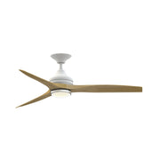 Fanimation Spitfire 54in 1-Light Ceiling Fan | Modern Matte White and Natural Buttonwood | Covered Patio & Bedroom | Model FPD6721BMW-54N-DWLK