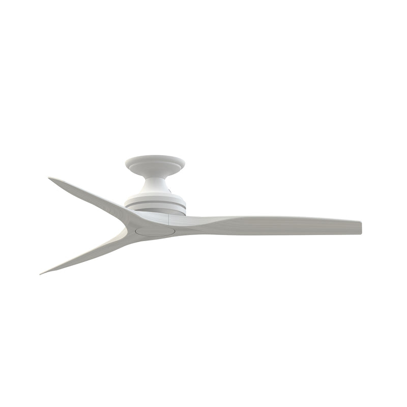 Fanimation Spitfire DC Custom 54in Flush Smart Ceiling Fan | Matte White and White Washed Buttonwood | Covered Patio | Model FPD6721BMW-54WW-F