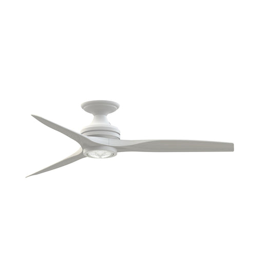 Fanimation Spitfire DC Custom 54in Flush Smart Ceiling Fan with LED Light Kit | Matte White and White Washed Buttonwood | Model FPD6721BMW-54WW-LK-F