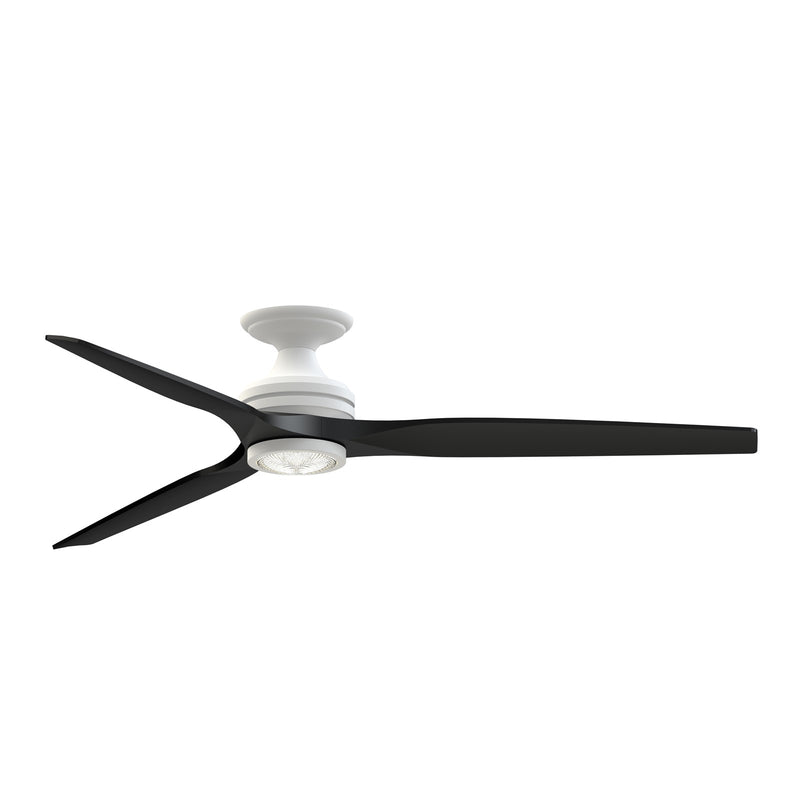 Fanimation Spitfire DC Custom 64in Flush Smart Ceiling Fan | Matte White and Black Blades | Indoor & Covered Outdoor | Model FPD6721BMW-64BL-LK-F
