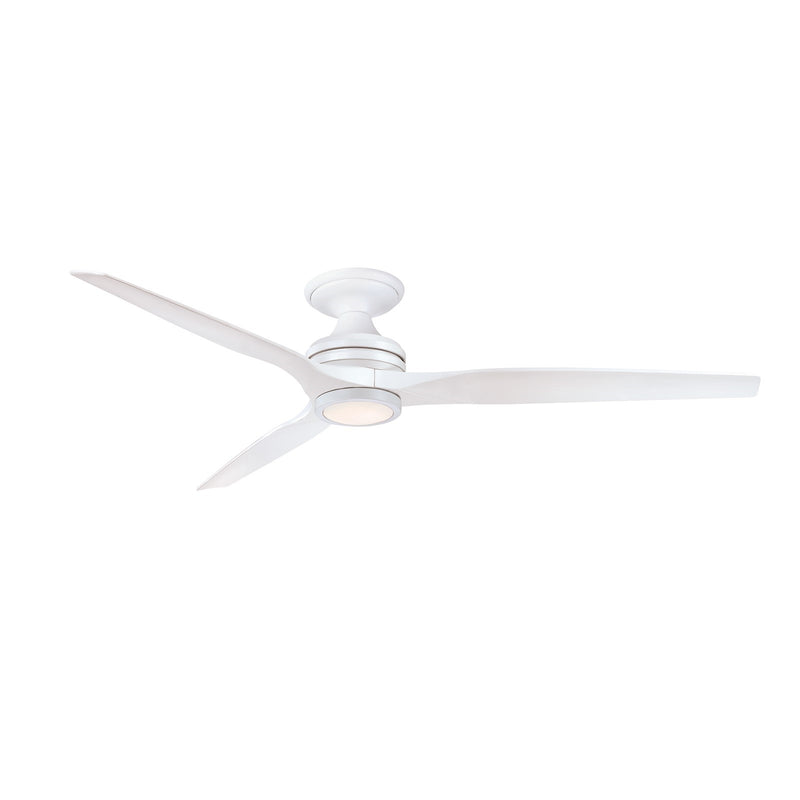 Fanimation Spitfire DC Custom 64in Flush Ceiling Fan with LED Light Kit | Matte White and Matte White Buttonwood Blades | Model FPD6721BMW-64MW-LK-F