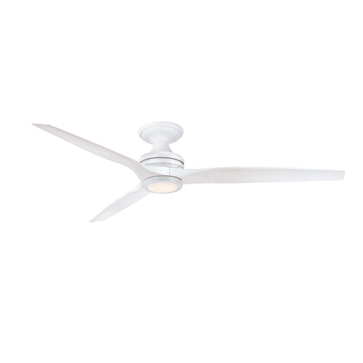 Fanimation Spitfire DC Custom 64in Flush Ceiling Fan with LED Light Kit | Matte White and Matte White Buttonwood Blades | Model FPD6721BMW-64MW-LK-F
