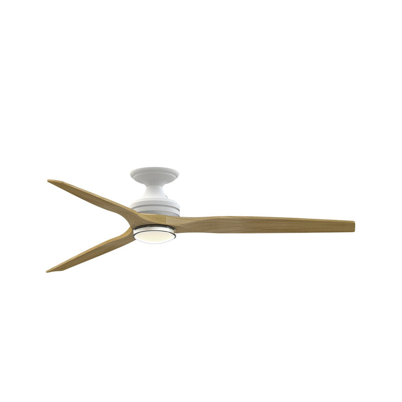 Fanimation Spitfire DC Custom 64in Flush 1-Light Ceiling Fan | Matte White and Natural Buttonwood Blades | Covered | Model FPD6721BMW-64N-DWLK-F