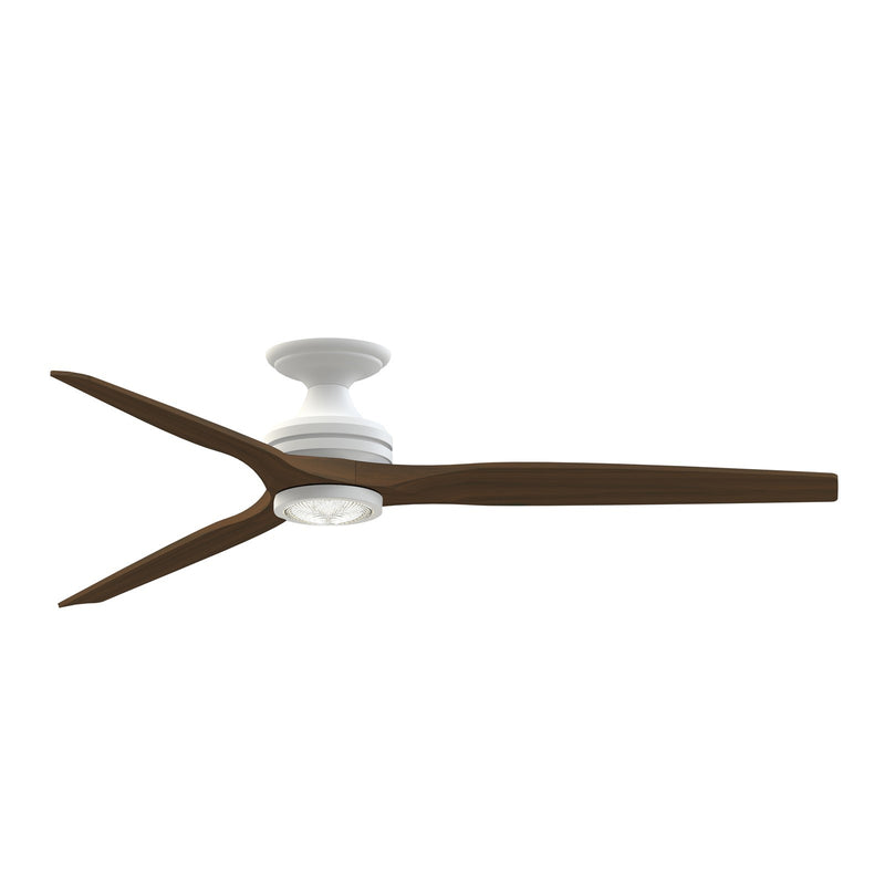 Fanimation Spitfire DC Custom 64in Flush Mount Ceiling Fan with LED Light | Matte White and Whiskey Wood | Covered Patio | Model FPD6721BMW-64WK-LK-F